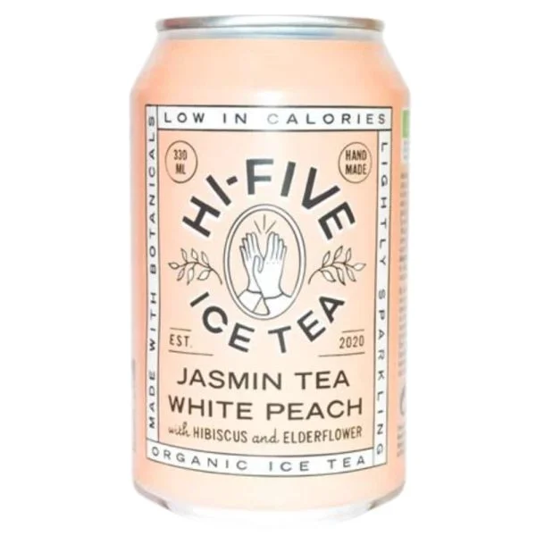 Canette rose pâle Hi-Five Ice Tea jasmin et pêche blanche 330 ml