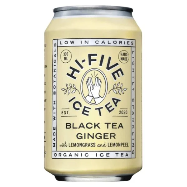 Canette jaune pâle Hi-Five Ice Tea thé noir gingembre 330 ml