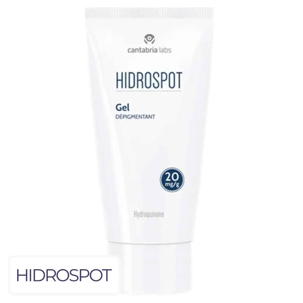 hidrospot-gel-depigmentant-20mg-g-30g.jpg Tube blanc Hidrospot gel dépigmentant, pastille bleue 20 mg/g, hydroquinone