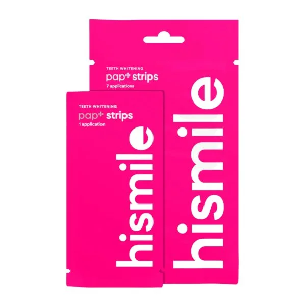 Pochette rose Hismile bandes blanchissantes PAP+ et sachet une application