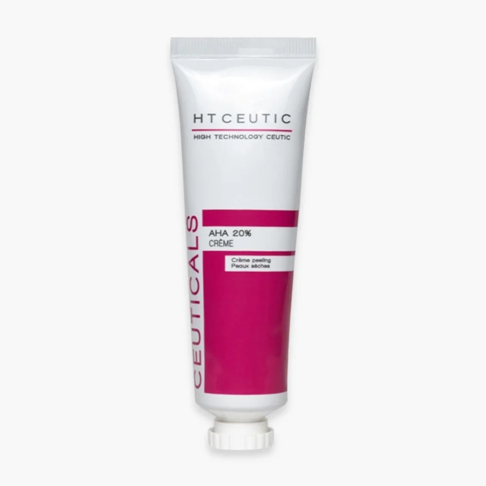 ht-ceutic-aha-20-creme-peeling-50ml.jpg Tube blanc et rose foncé HT Ceutic AHA 20 % crème peeling