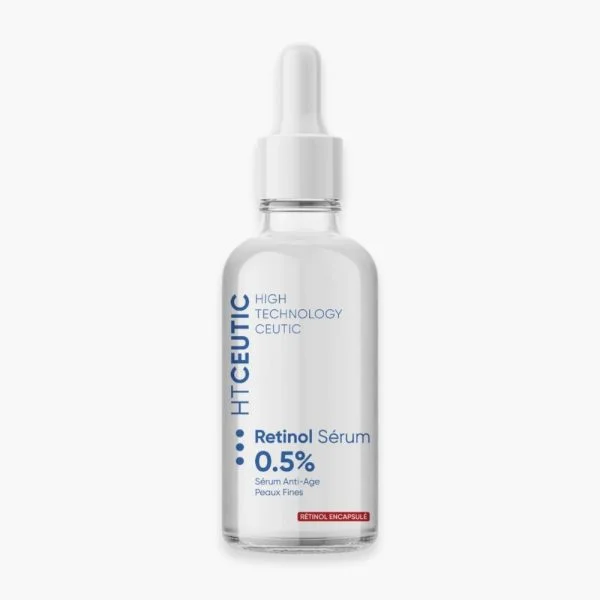 Flacon verre transparent HT Ceutic Retinol Sérum 0,5 %, pipette blanche, 30 ml