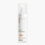 Flacon pompe blanc HT Ceutic Sun Protect SPF 50+, mention dépigmentant, 50 ml