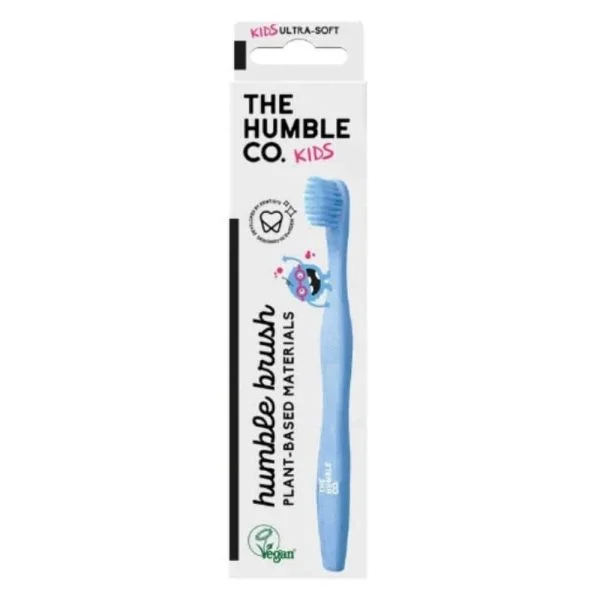 Étui blanc Humble Co. Kids, brosse à dents bleue aux poils souples