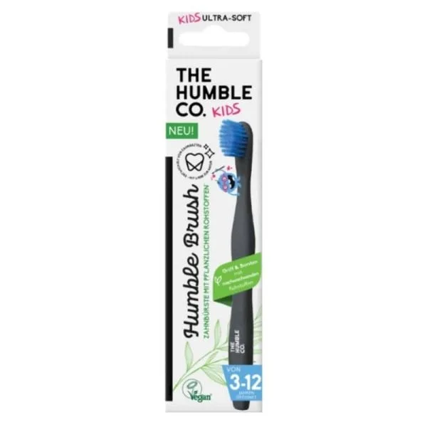 Étui blanc Humble Co. Kids, brosse à dents noire aux poils bleus