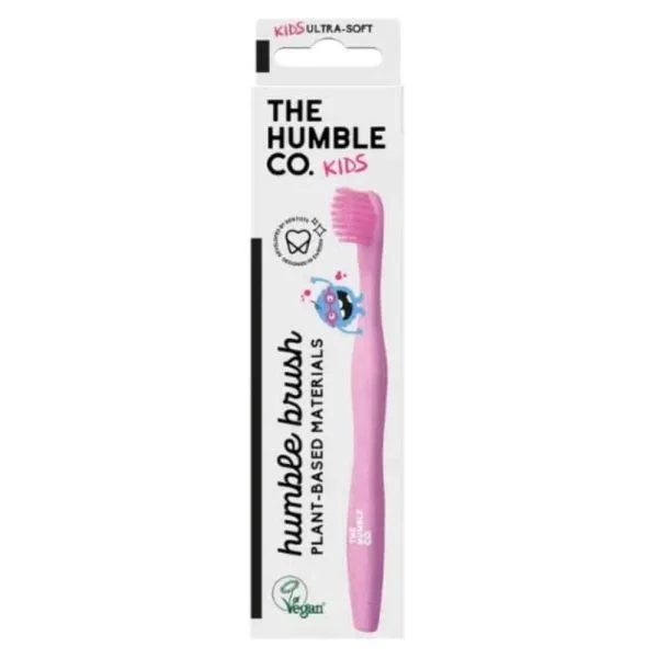 Étui blanc Humble Co. Kids, brosse à dents rose aux poils souples