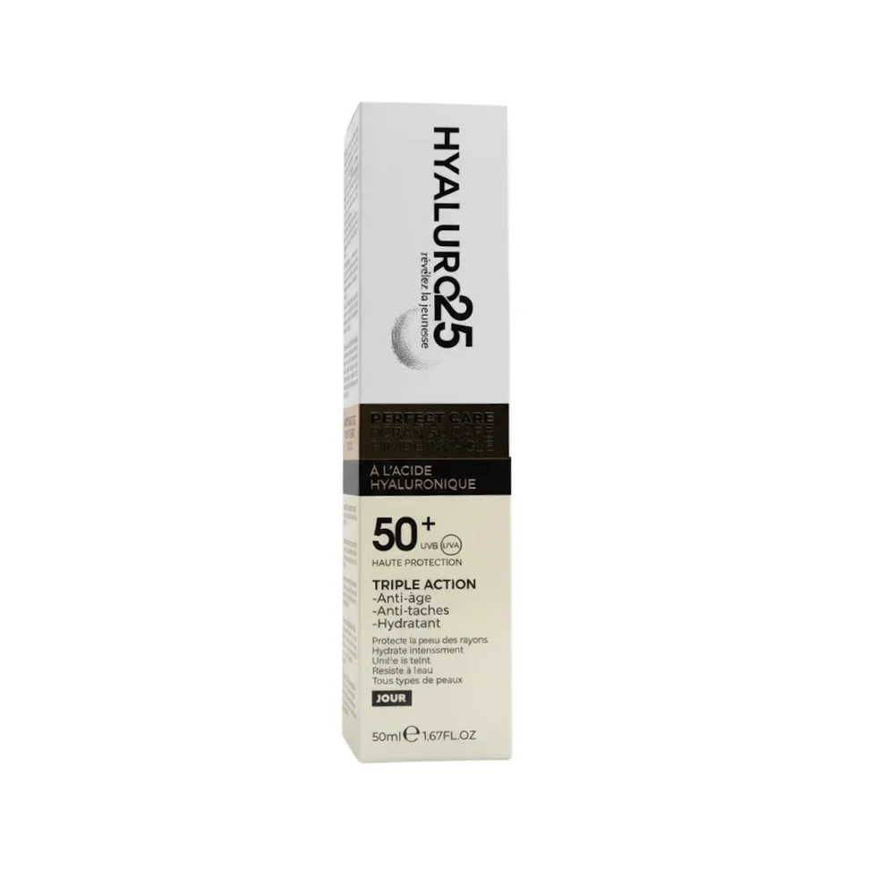 hyaluro25-ecran-solaire-fluide-invisible-spf50-50ml.jpg Étui blanc et beige Hyaluro25 écran solaire fluide SPF50+, 50 ml