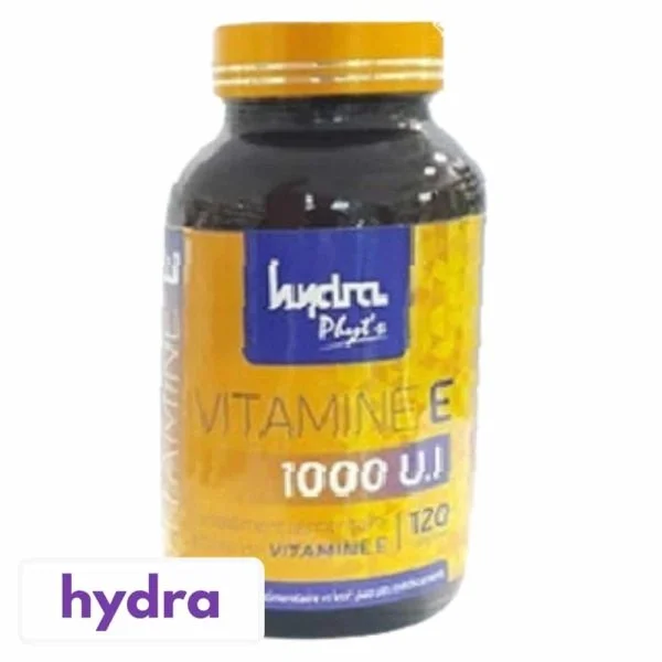 Flacon verre teinté étiquette jaune Hydra Phyt's Vitamine E 1000 U.I.