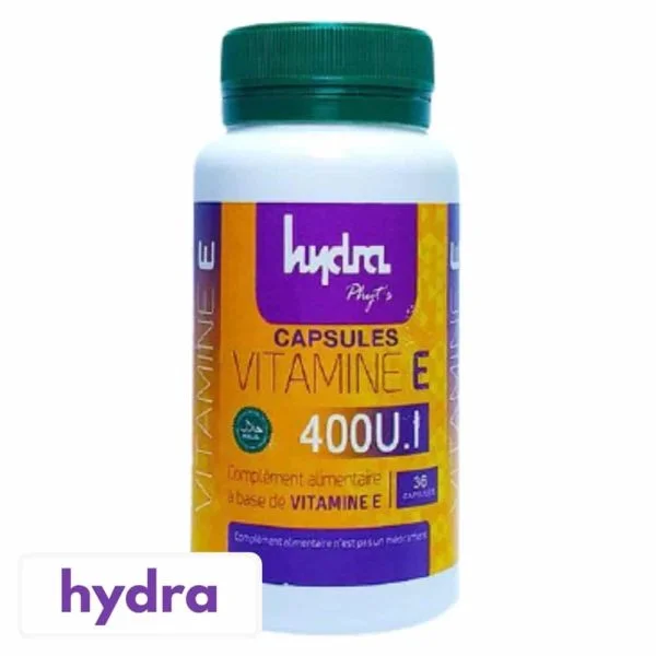 Flacon blanc bouchon vert Hydra Phyt's Capsules Vitamine E 400 U.I.