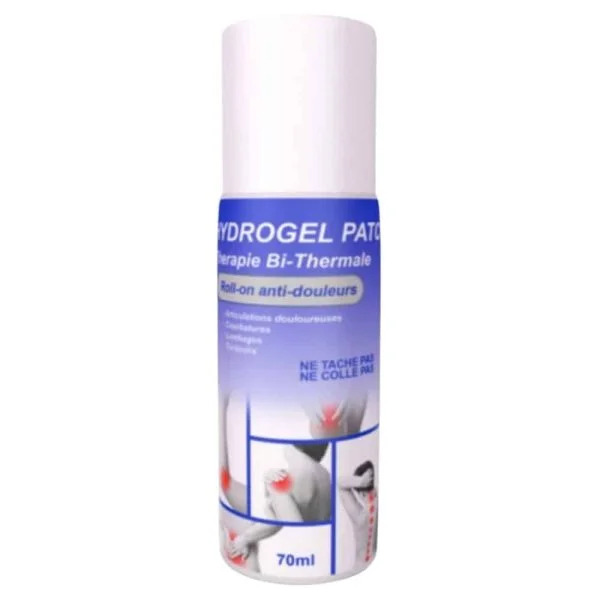 Flacon roll-on blanc et bleu Hydrogel Patch anti-douleurs, 70 ml