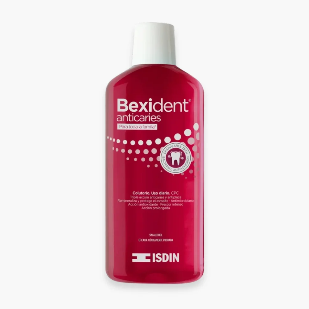 isdin-bexident-bain-de-bouche-anti-caries-au-cpc-500ml.jpg Flacon rouge ISDIN Bexident Anticaries bain de bouche famille 500 ml