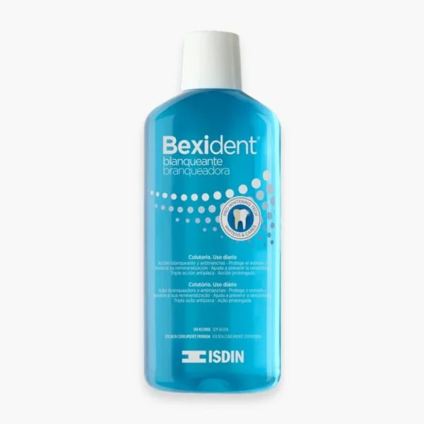Flacon bleu ISDIN Bexident blanqueante bain de bouche blanchissant 500 ml