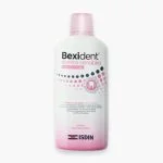 Flacon blanc et rose ISDIN Bexident bain de bouche dents sensibles