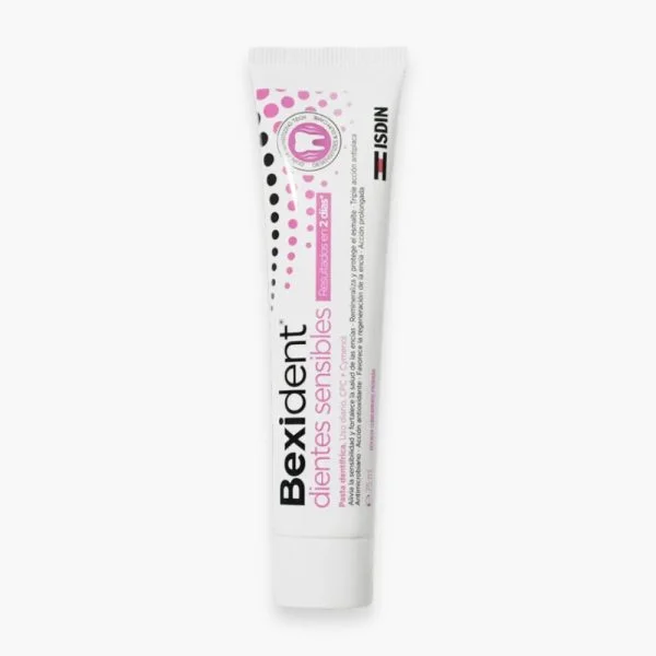 Tube blanc et rose ISDIN Bexident dentifrice dents sensibles 75 ml