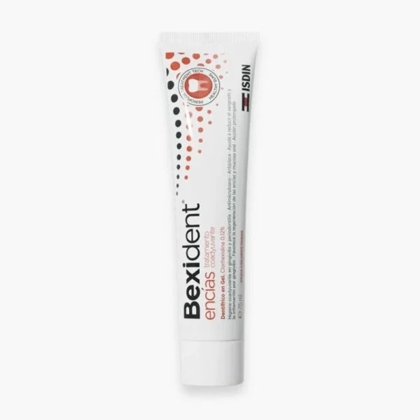 Tube blanc et orange ISDIN Bexident encías dentifrice en gel 75 ml