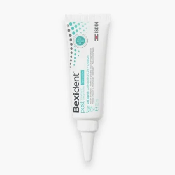 Tube blanc ISDIN Bexident Post gel topique buccal 25 ml