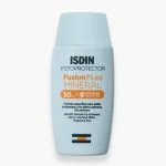 Flacon bleu clair ISDIN Fusion Fluid Mineral SPF50 50 ml