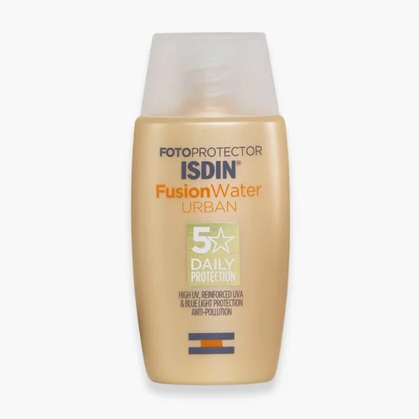 Flacon doré ISDIN Fotoprotector Fusion Water Urban 5 étoiles 50 ml