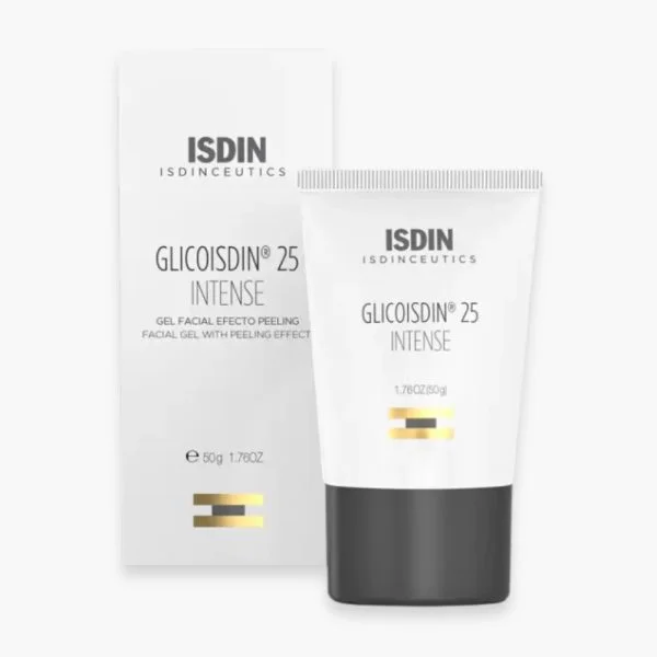 Tube blanc et étui ISDIN Isdinceutics Glicoisdin 25 Intense gel 50g
