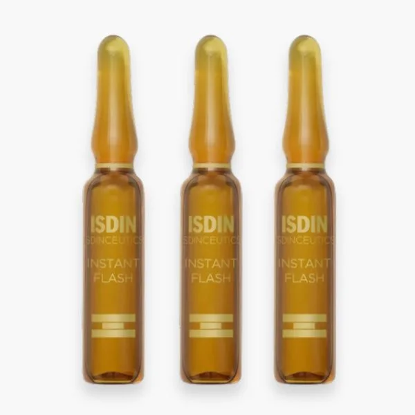 Trois ampoules de verre ambré ISDIN Isdinceutics Instant Flash sérum liftant
