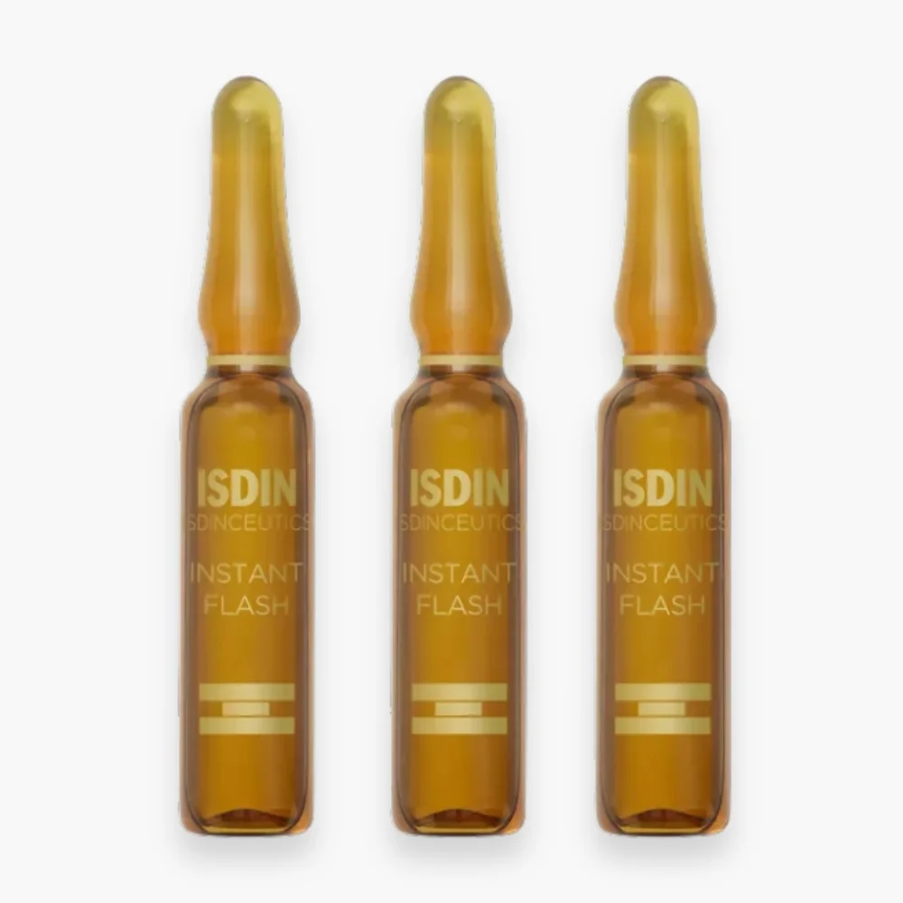 isdin-isdinceutics-instant-flash-serum-effet-liftant-immediat-ampoules-5x2ml.jpg Trois ampoules de verre ambré ISDIN Isdinceutics Instant Flash sérum liftant