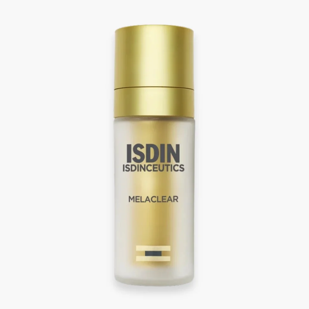 isdin-isdinceutics-melaclear-serum-anti-taches-brunes-30ml.jpg Flacon verre dépoli et bouchon doré ISDIN Isdinceutics Melaclear sérum