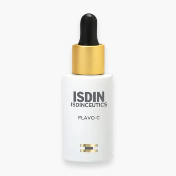 Flacon blanc à compte-gouttes doré ISDIN Isdinceutics Flavo-C sérum antioxydant