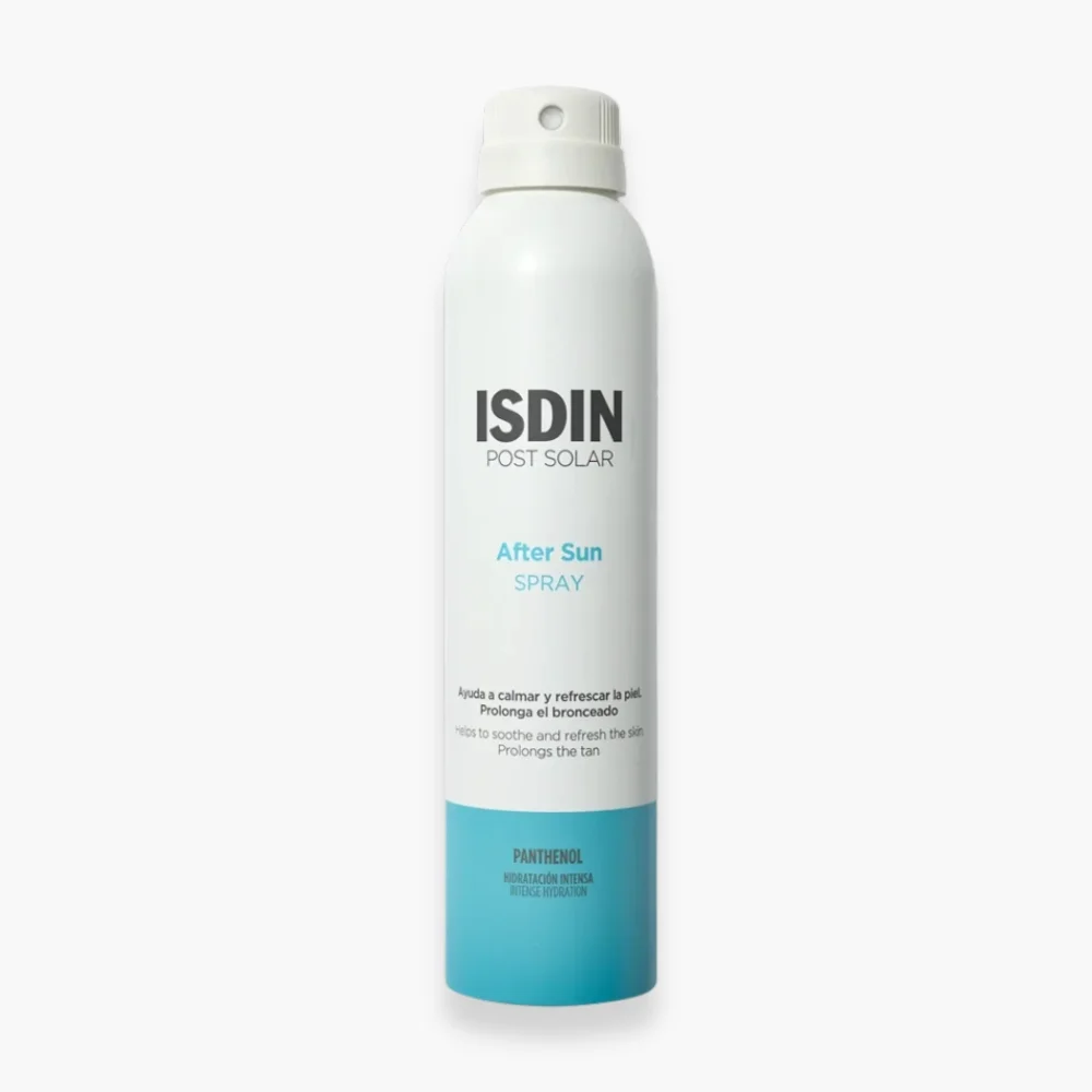 isdin-post-solar-aftersun-spray-apres-soleil-200ml.jpg Aérosol blanc et bleu ISDIN Post Solar After Sun spray après-soleil 200 ml