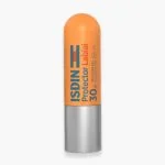 Stick orange ISDIN Protector Labial SPF30, capuchon argenté, baume à lèvres solaire