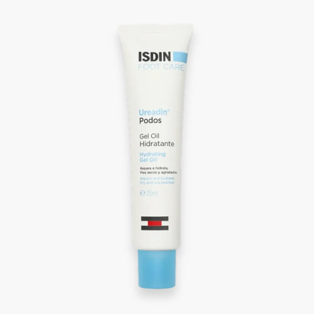 isdin-ureadin-podos-gel-huile-hydratant-pieds-75ml.jpg Tube blanc ISDIN Foot Care Ureadin Podos gel-huile hydratant 75 ml, bouchon bleu