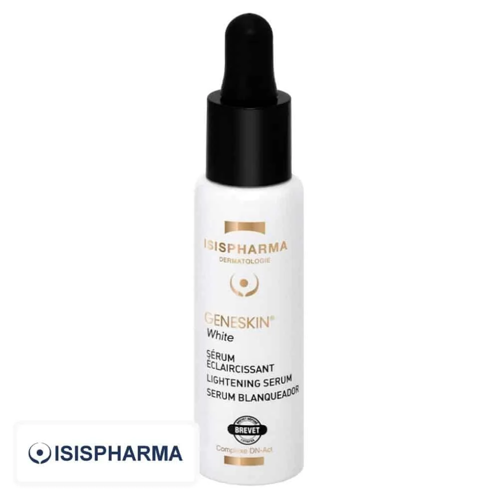 isispharma-geneskin-white-serum-eclaircissant-28ml.jpg Flacon blanc pipette noire Isispharma Geneskin White sérum éclaircissant 28 ml