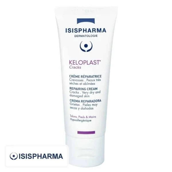 Tube blanc Isispharma Keloplast Cracks crème réparatrice talons pieds mains