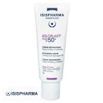 Tube blanc Isispharma Keloplast Scars SPF50+ crème réparatrice visage et corps