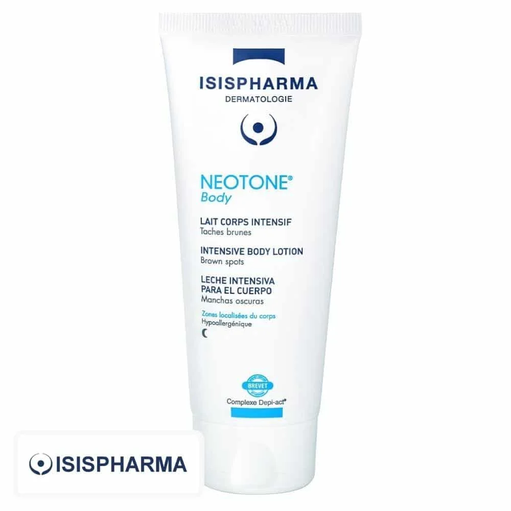 isispharma-neotone-body-lait-corps-intensif-anti-taches-brunes-100ml.jpg Tube blanc Isispharma Neotone Body lait corps intensif taches brunes 100 ml