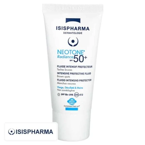 Tube blanc Isispharma Neotone Radiance SPF 50+ fluide intensif protecteur 30 ml