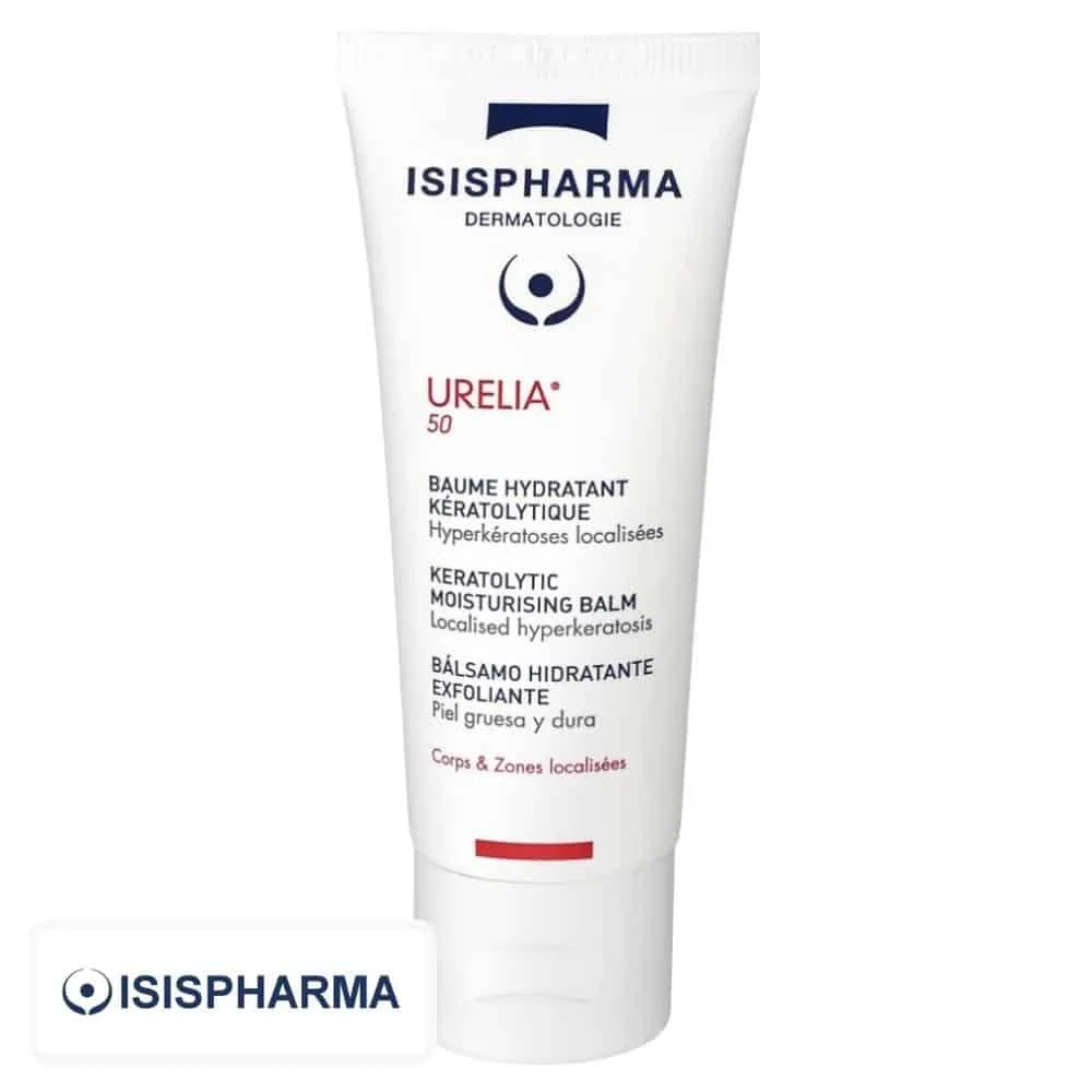isispharma-urelia-50-baume-hydratant-keratolytique-40ml.jpg Tube blanc Isispharma Urelia 50 baume hydratant kératolytique zones localisées