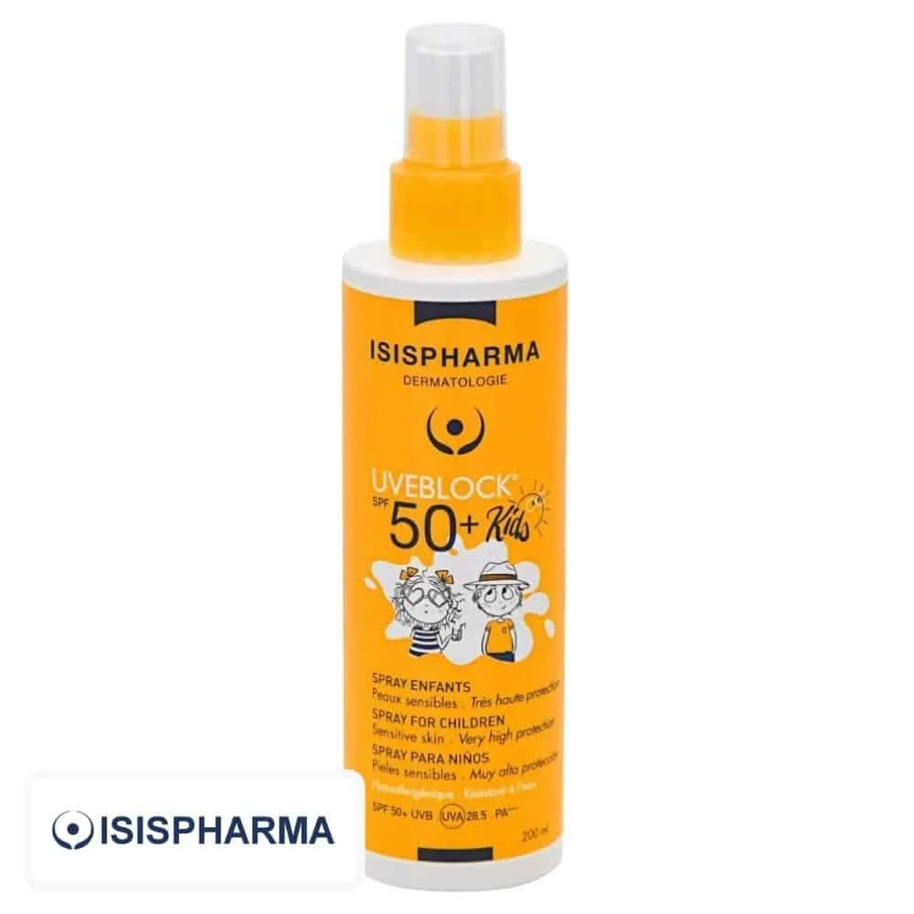 isispharma-uveblock-kids-spf50-spray-200ml.jpg Flacon spray orange Isispharma Uveblock Kids SPF 50+ enfants 200 ml