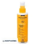 Flacon spray orange Isispharma Uveblock SPF 50+ protection solaire 200 ml