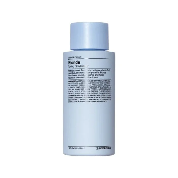 Flacon bleu clair J Beverly Hills Blonde après-shampooing tonifiant, 340 ml