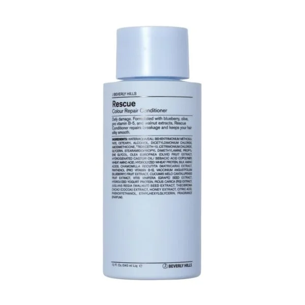 Flacon bleu clair J Beverly Hills Rescue, après-shampoing cheveux abîmés 340 ml