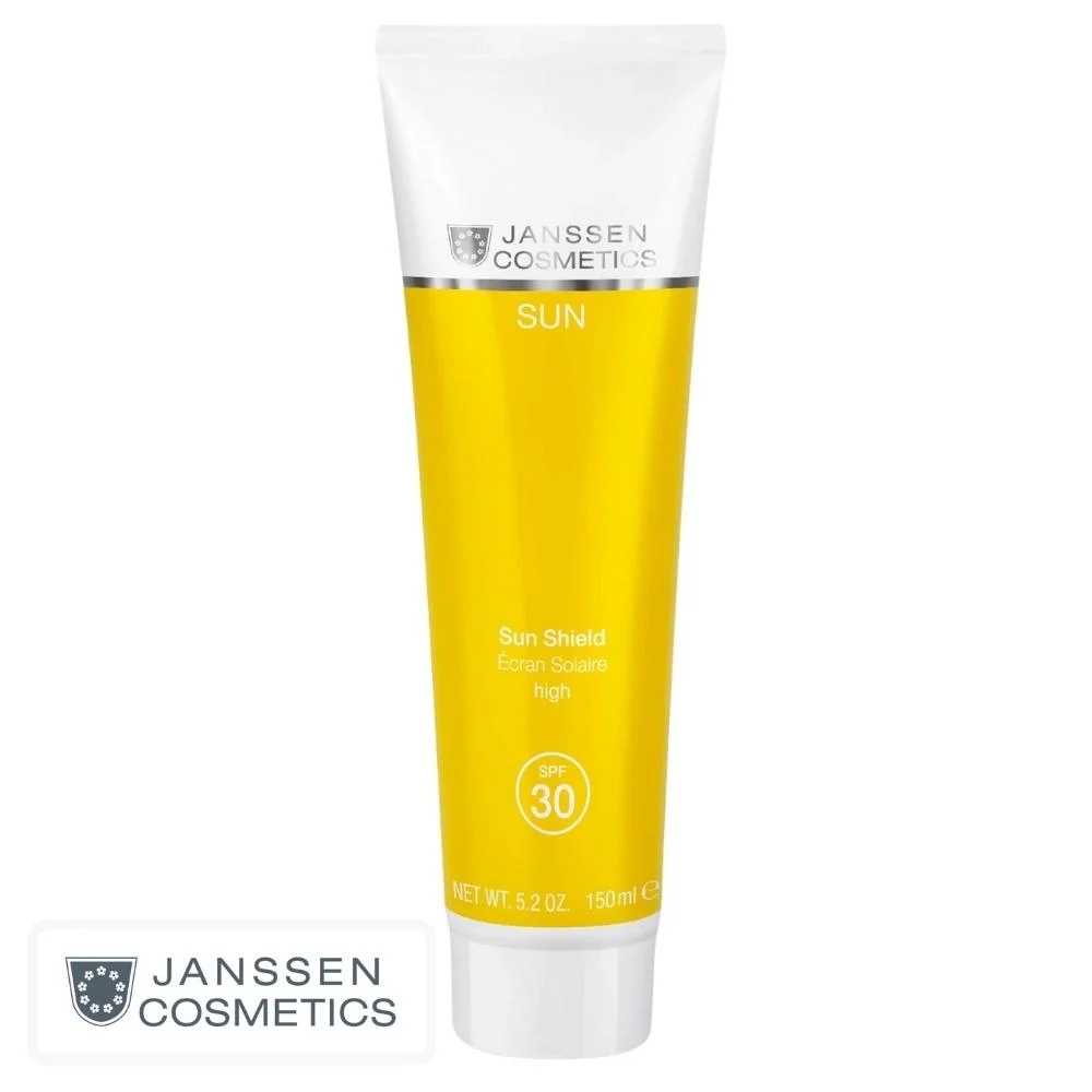 janssen-cosmetics-sun-ecran-solaire-spf30-150ml.jpg Tube jaune Janssen Cosmetics Sun Shield écran solaire SPF 30 150 ml