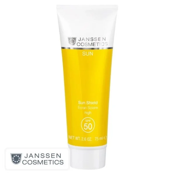 Tube jaune Janssen Cosmetics Sun Shield écran solaire SPF 50 75 ml