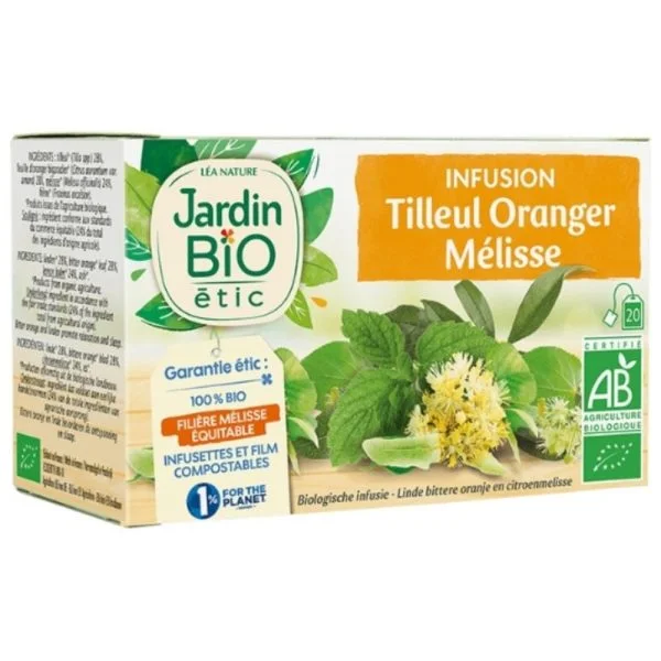 Boîte orange Jardin Bio étic infusion tilleul oranger mélisse bio