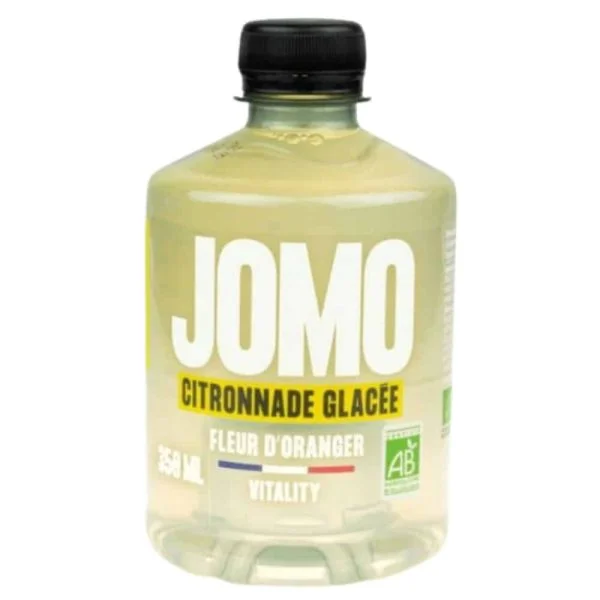 Bouteille Jomo citronnade glacée fleur d'oranger 350 ml, logo AB bio