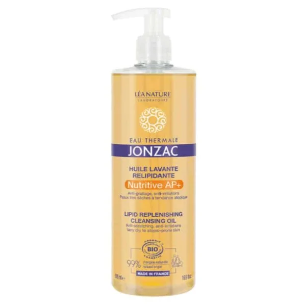 Flacon pompe doré Jonzac Nutritive AP+ huile lavante relipidante 500 ml
