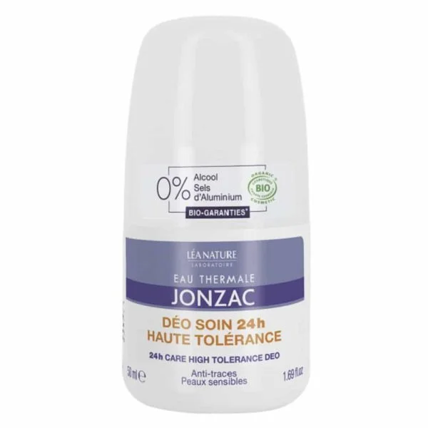 Roll-on déodorant Eau Thermale Jonzac 50 ml, bille blanche, mention bio