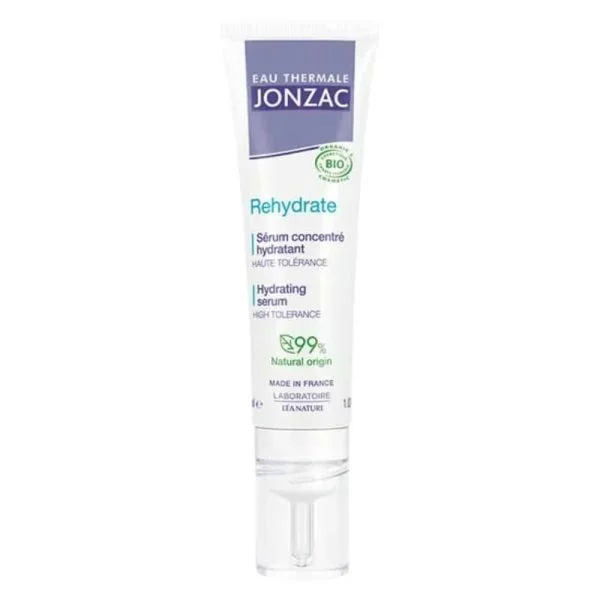 Tube pompe du sérum concentré hydratant Jonzac Rehydrate, étiquette blanche