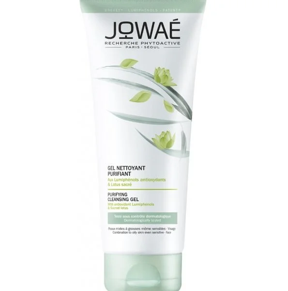 Tube Jowaé gel nettoyant purifiant 200 ml au lotus sacré, motif vert