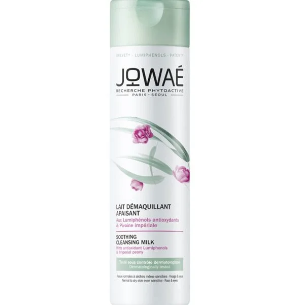 Flacon Jowaé lait démaquillant apaisant 200 ml, motif pivoines roses