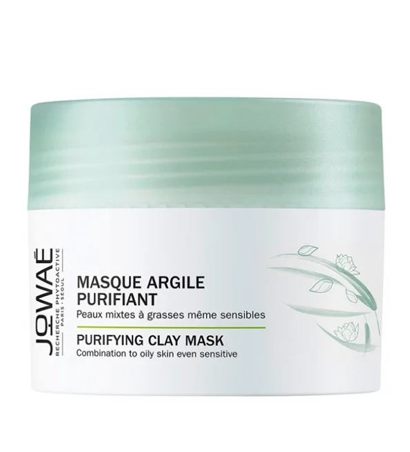 jowae-masque-argile-purifiant-50ml.jpg Pot vert d'eau Jowaé Masque Argile Purifiant fermé, étiquette blanche